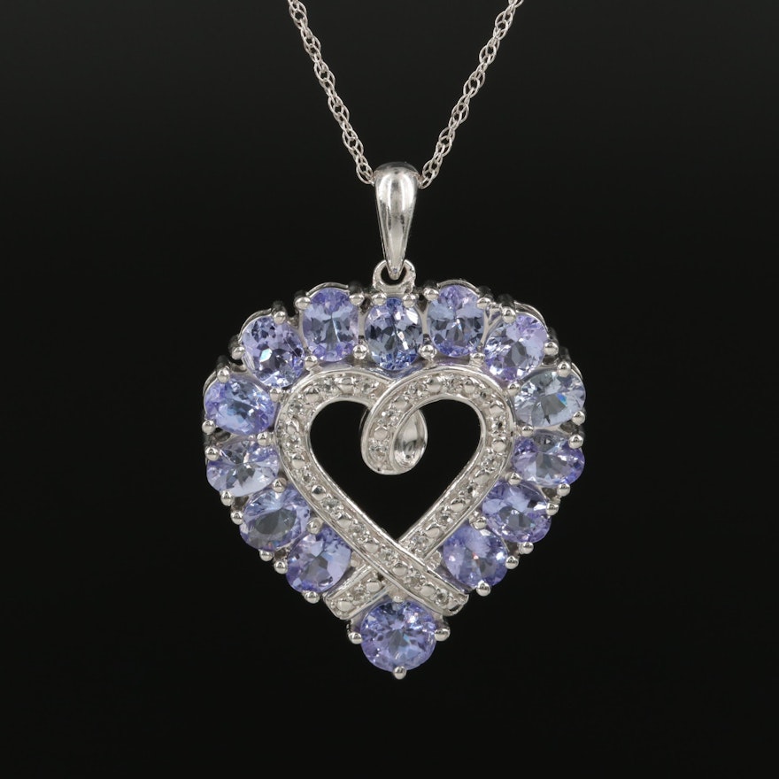 Sterling Tanzanite and Topaz Heart Pendant Necklace