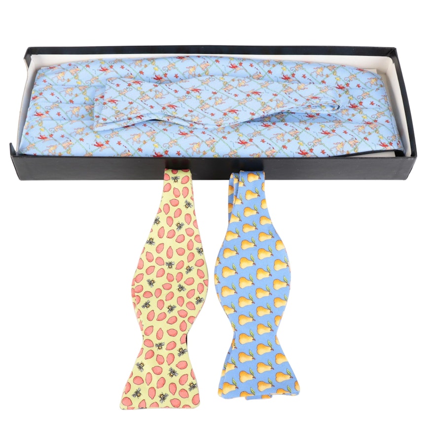 Peter Blair Fruit, Insect, and Monkey Print Bow Ties with Cummerbund