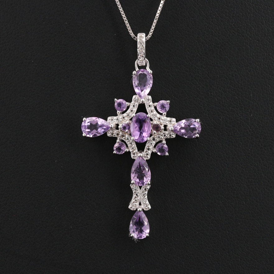 Sterling Amethyst and Topaz Cross Necklace