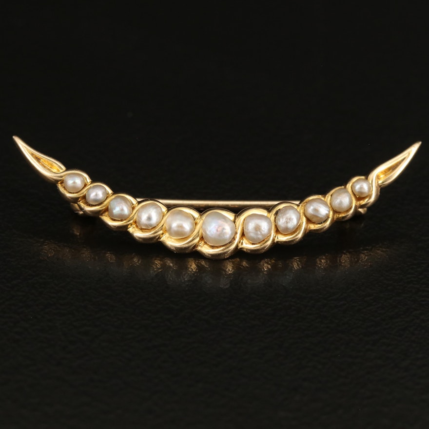 Whiteside & Blank Antique 14K Pearl Crescent Moon Brooch