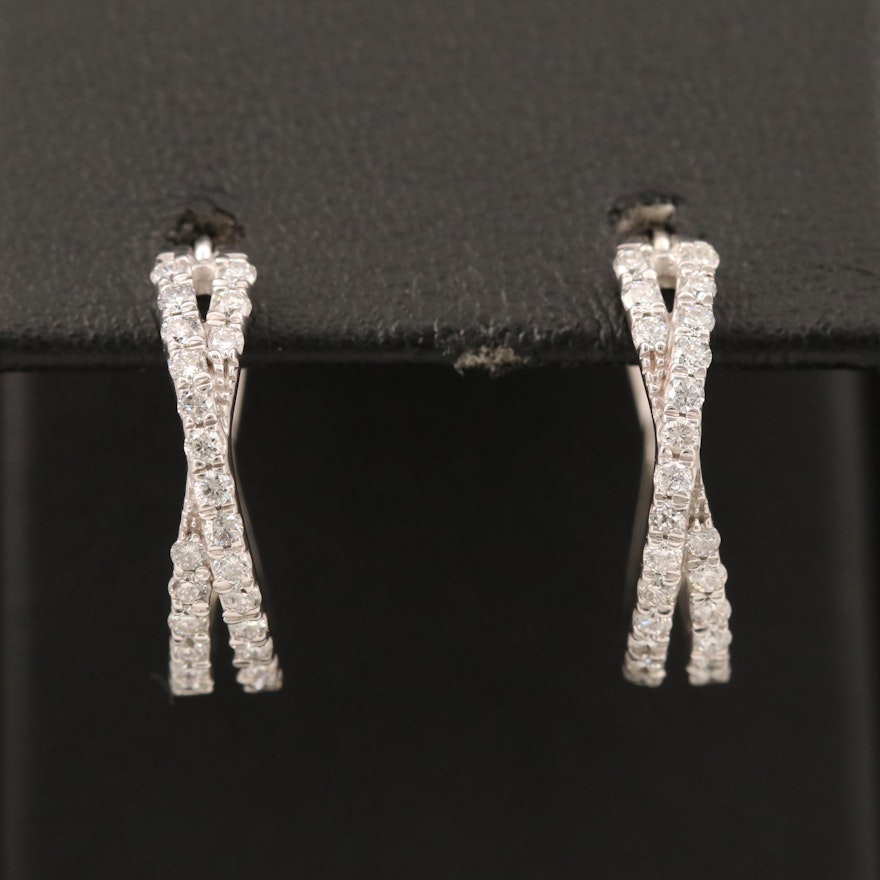 Sterling Diamond Crossover Hoop Earrings