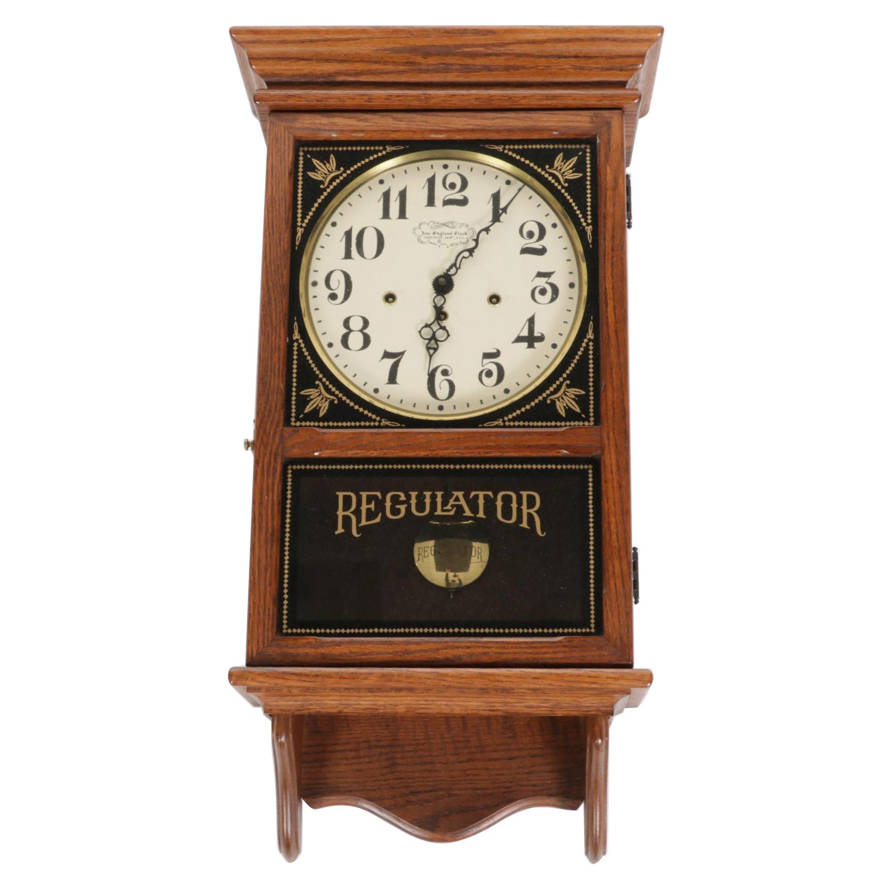 New England Oak Cased Regulator Wall Clock, Late 20th Century