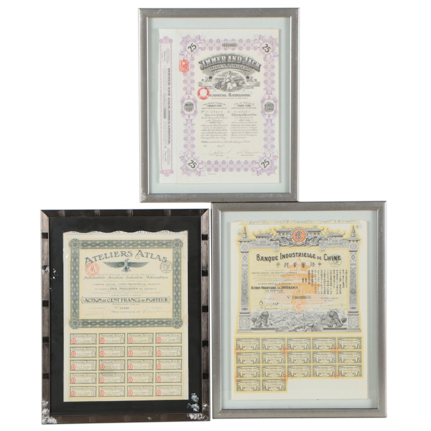 Mine, Automobile, and Banking Certificates, Circa 1900