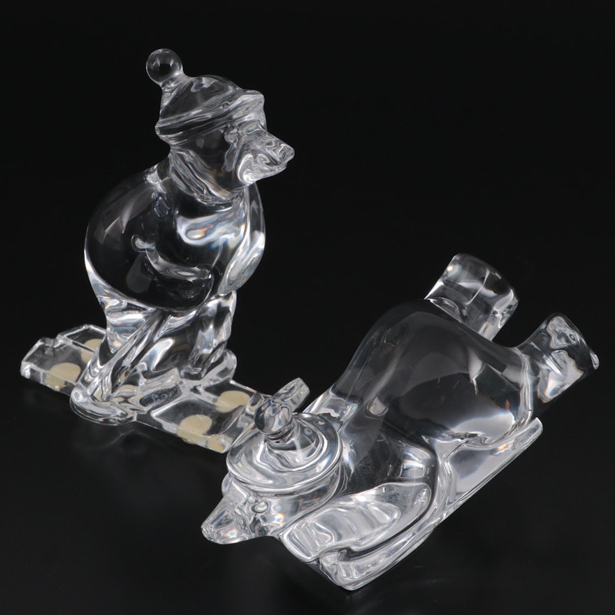 Baccarat Crystal "Noel Bears" Sledding and Skiing Figurines