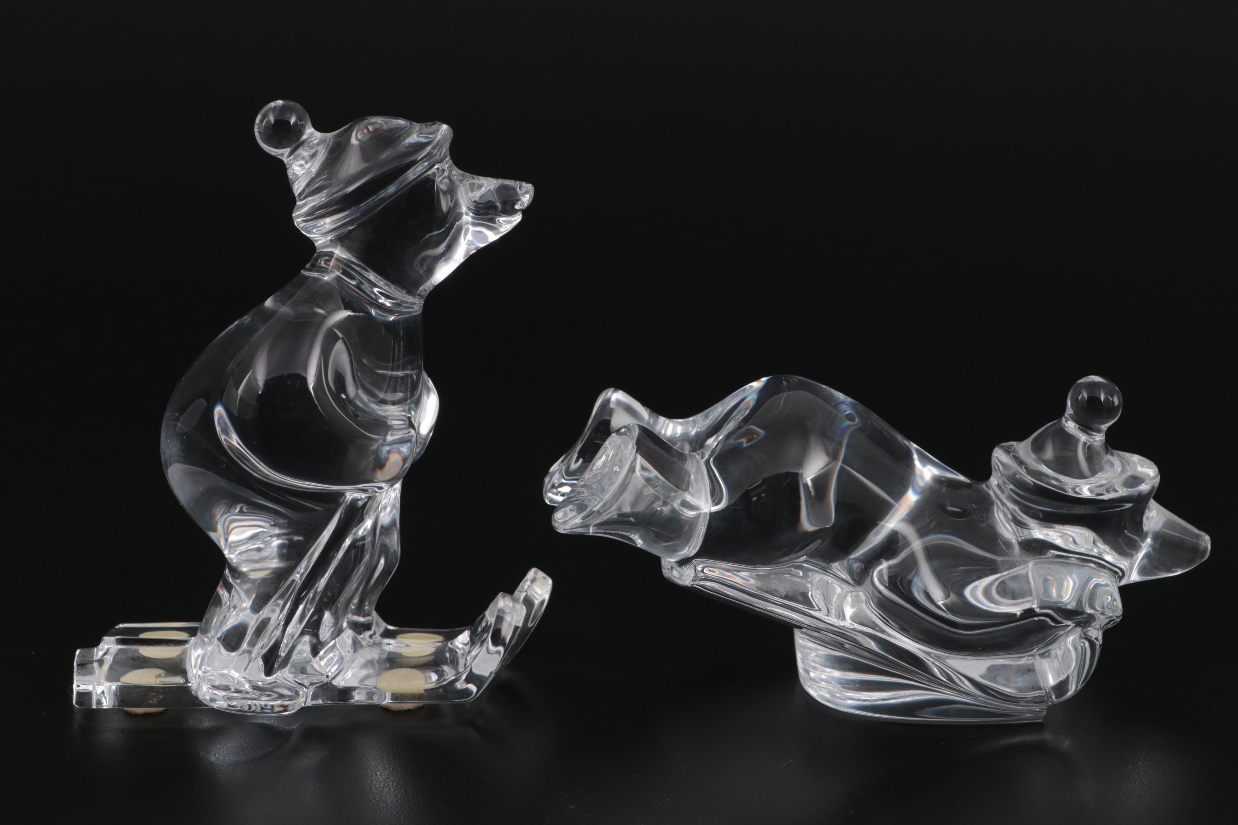 Baccarat Crystal "Noel Bears" Sledding and Skiing Figurines