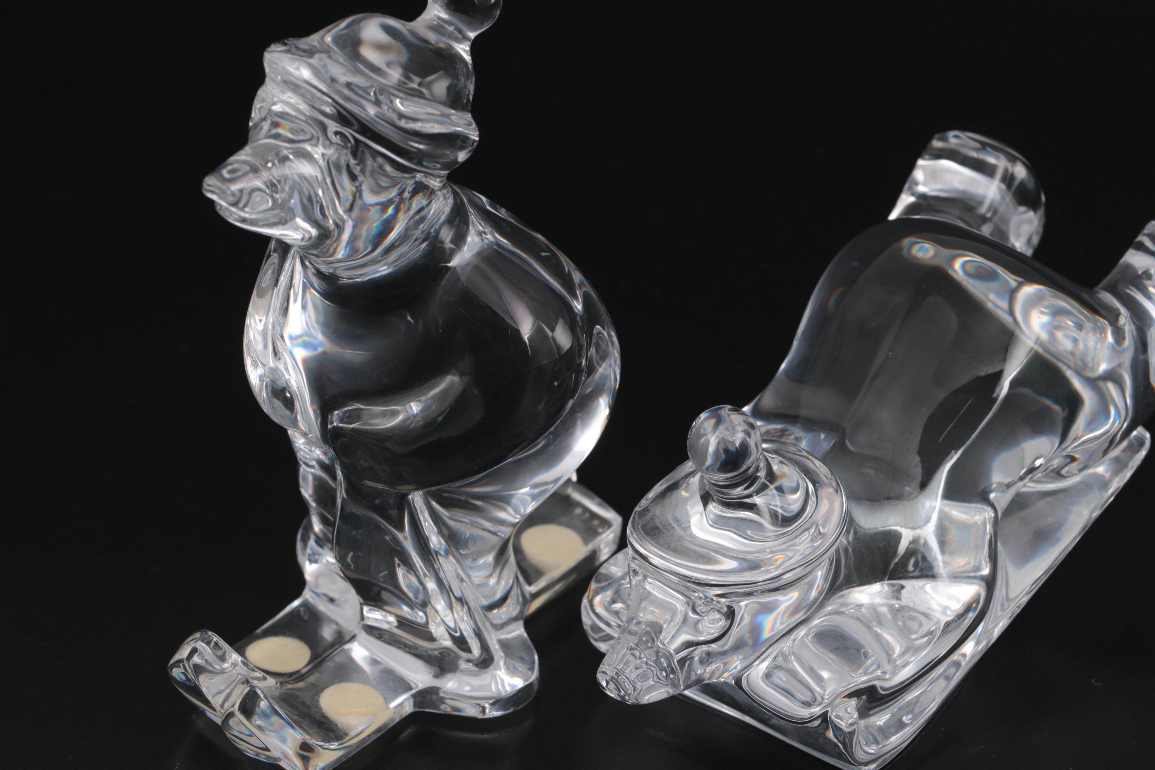 Baccarat Crystal "Noel Bears" Sledding and Skiing Figurines