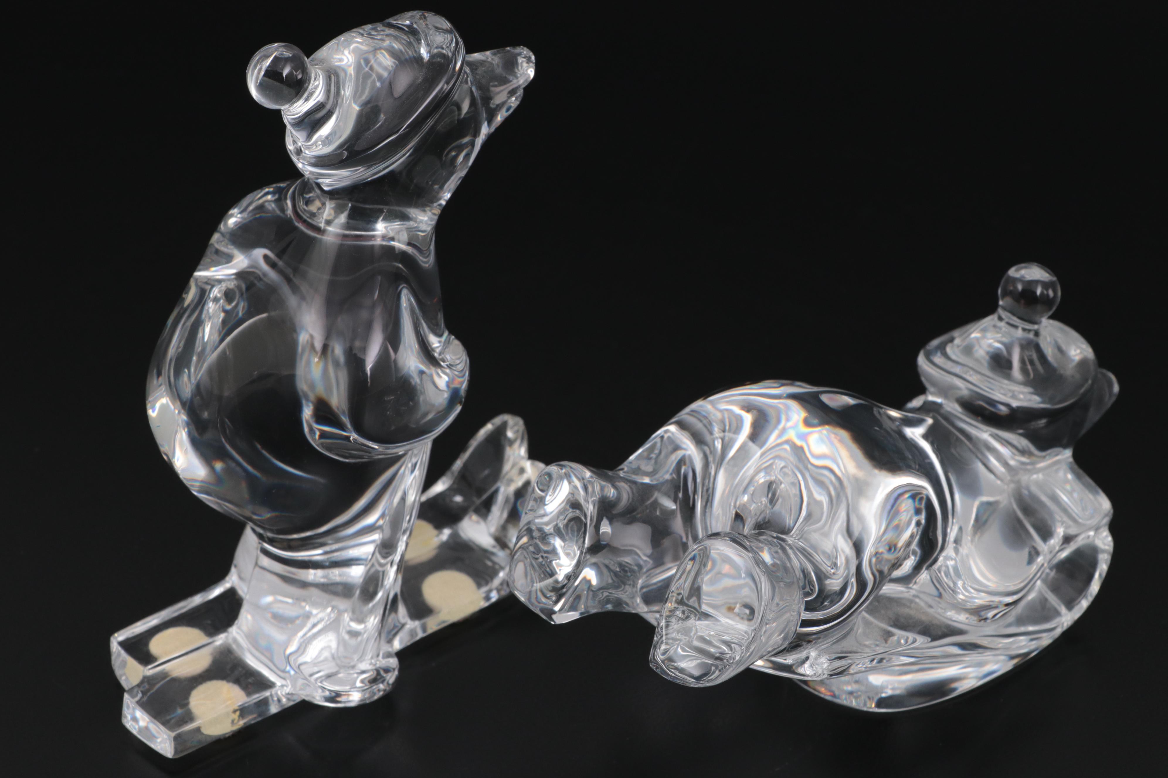 Baccarat Crystal "Noel Bears" Sledding and Skiing Figurines