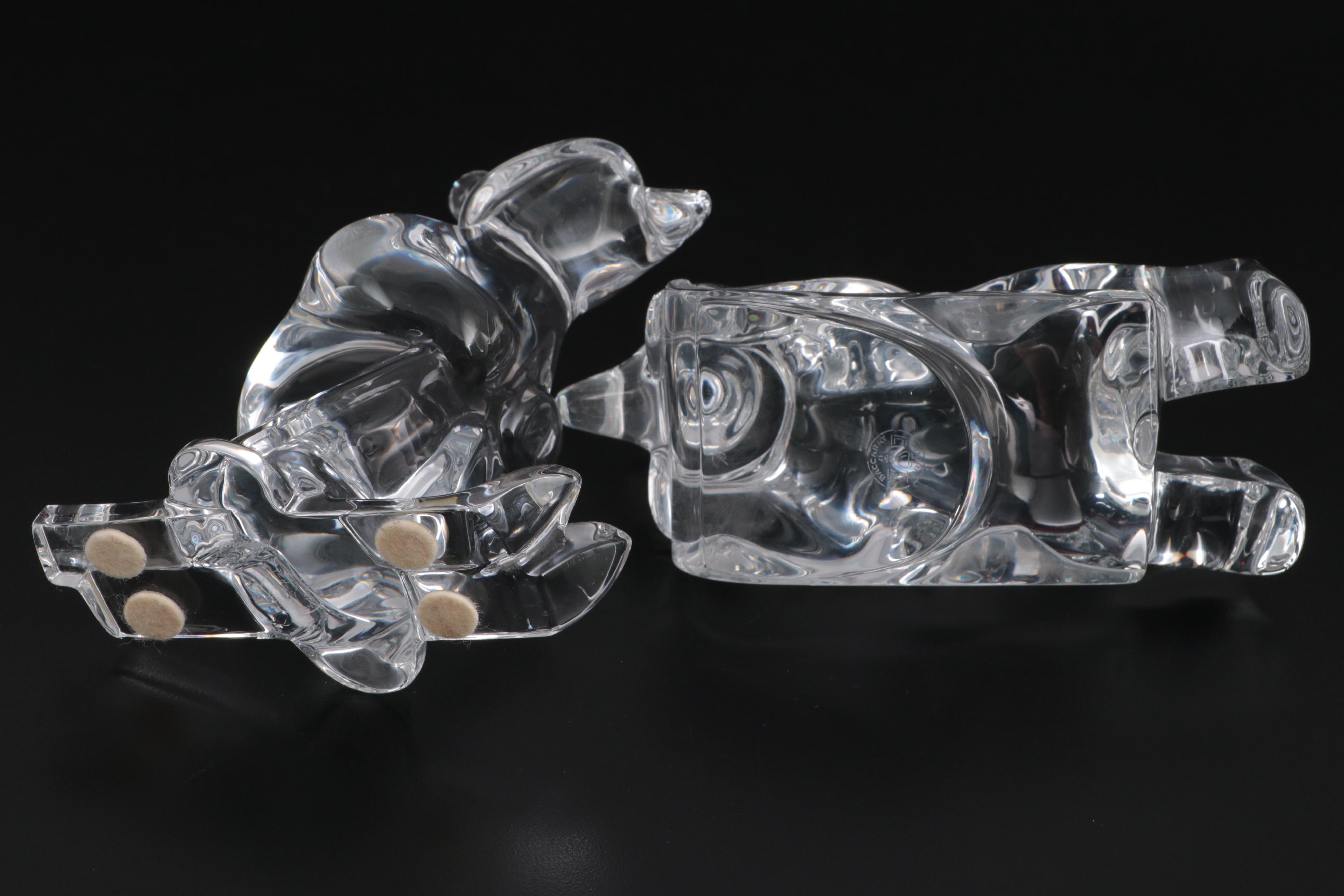 Baccarat Crystal "Noel Bears" Sledding and Skiing Figurines