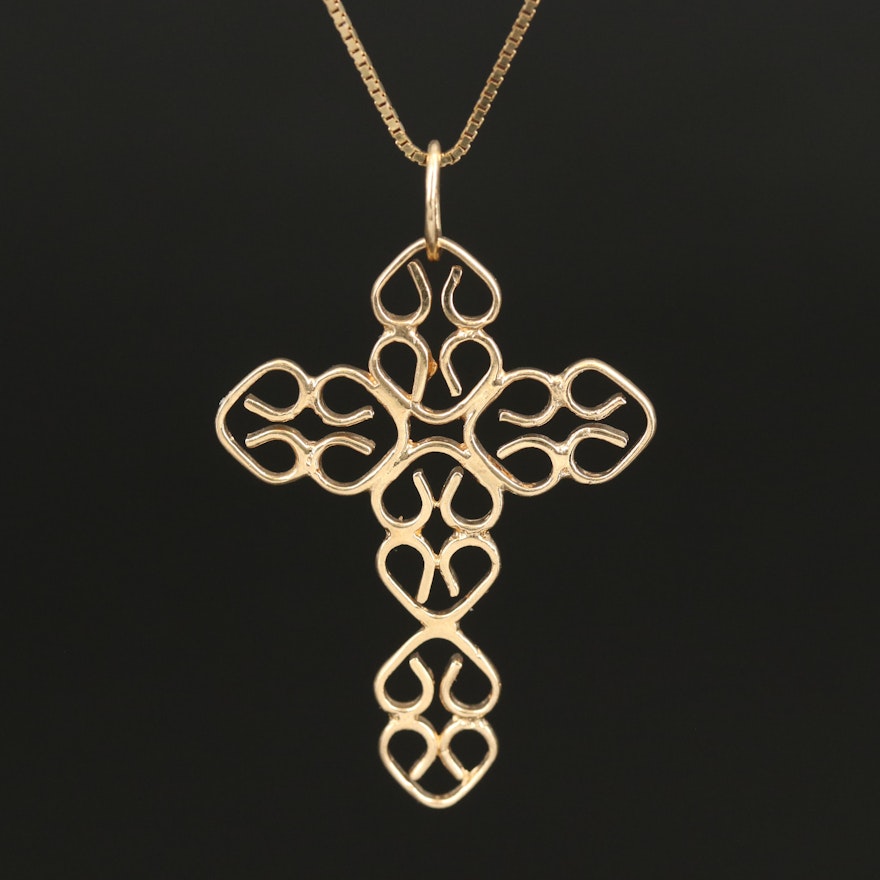 14K Wirework Heart Cross Necklace