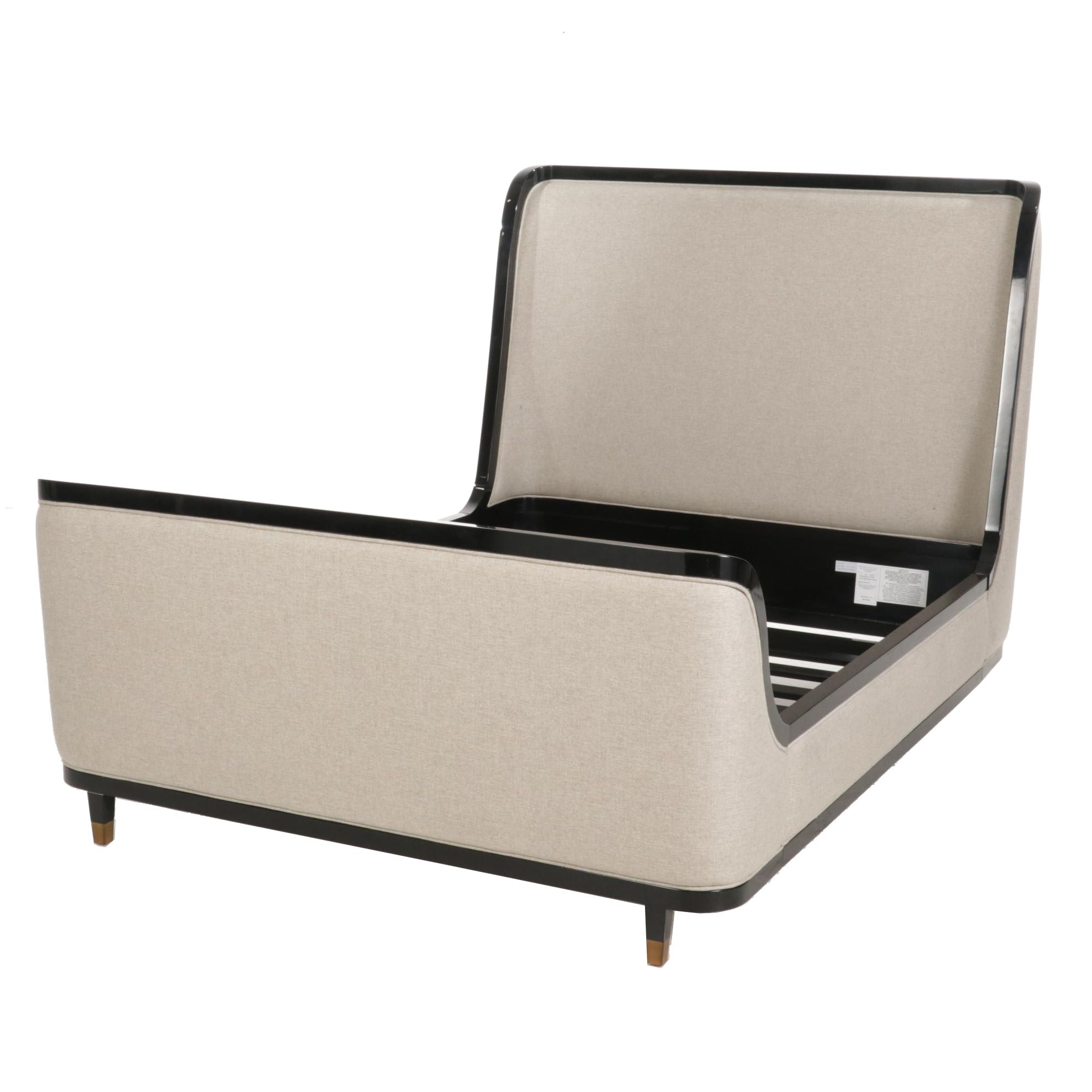 Arhaus "Lenox" Black Lacquered Wood and Fabric Queen Size Bed Frame