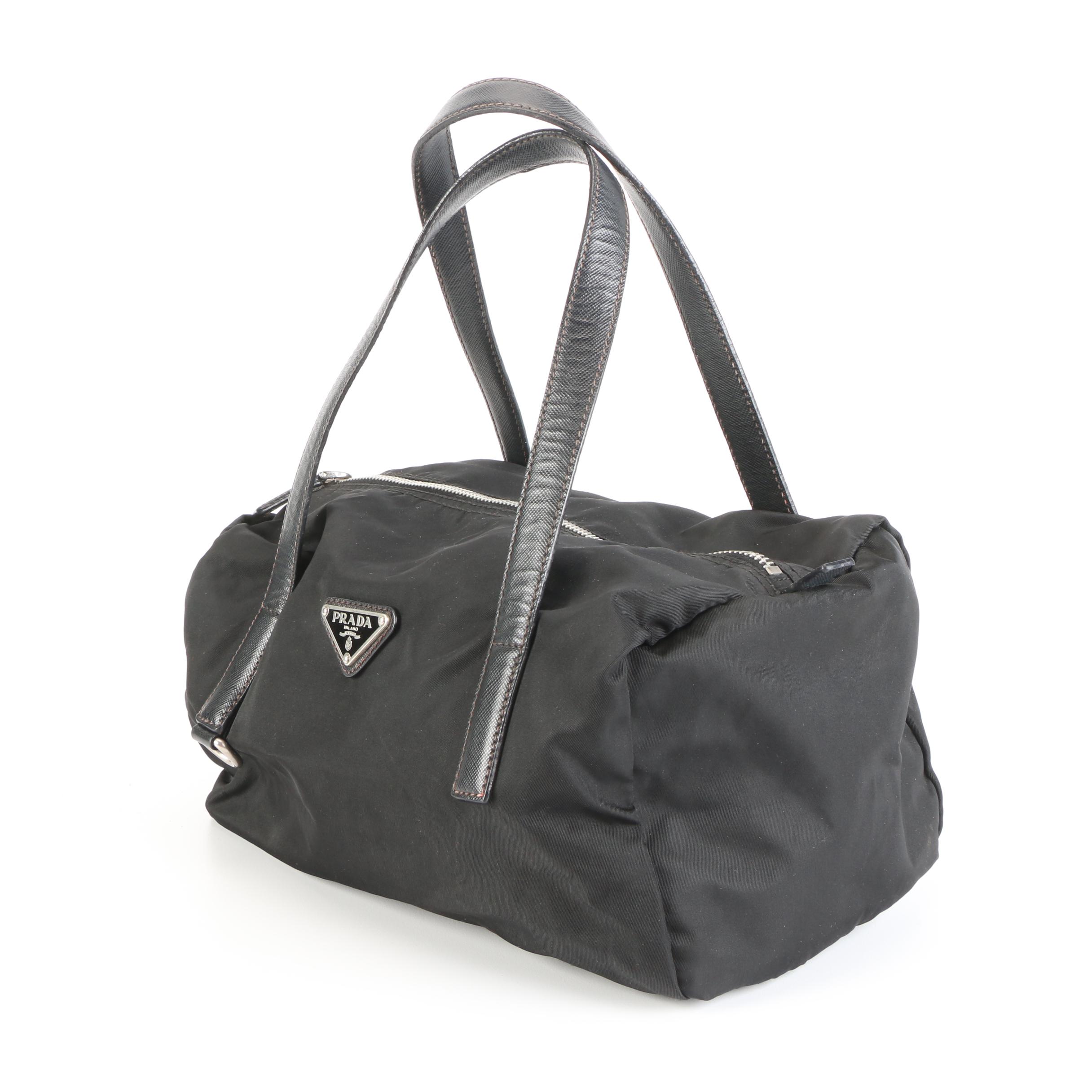Prada Handbag in Black Tessuto Nylon and Saffiano Leather Trim