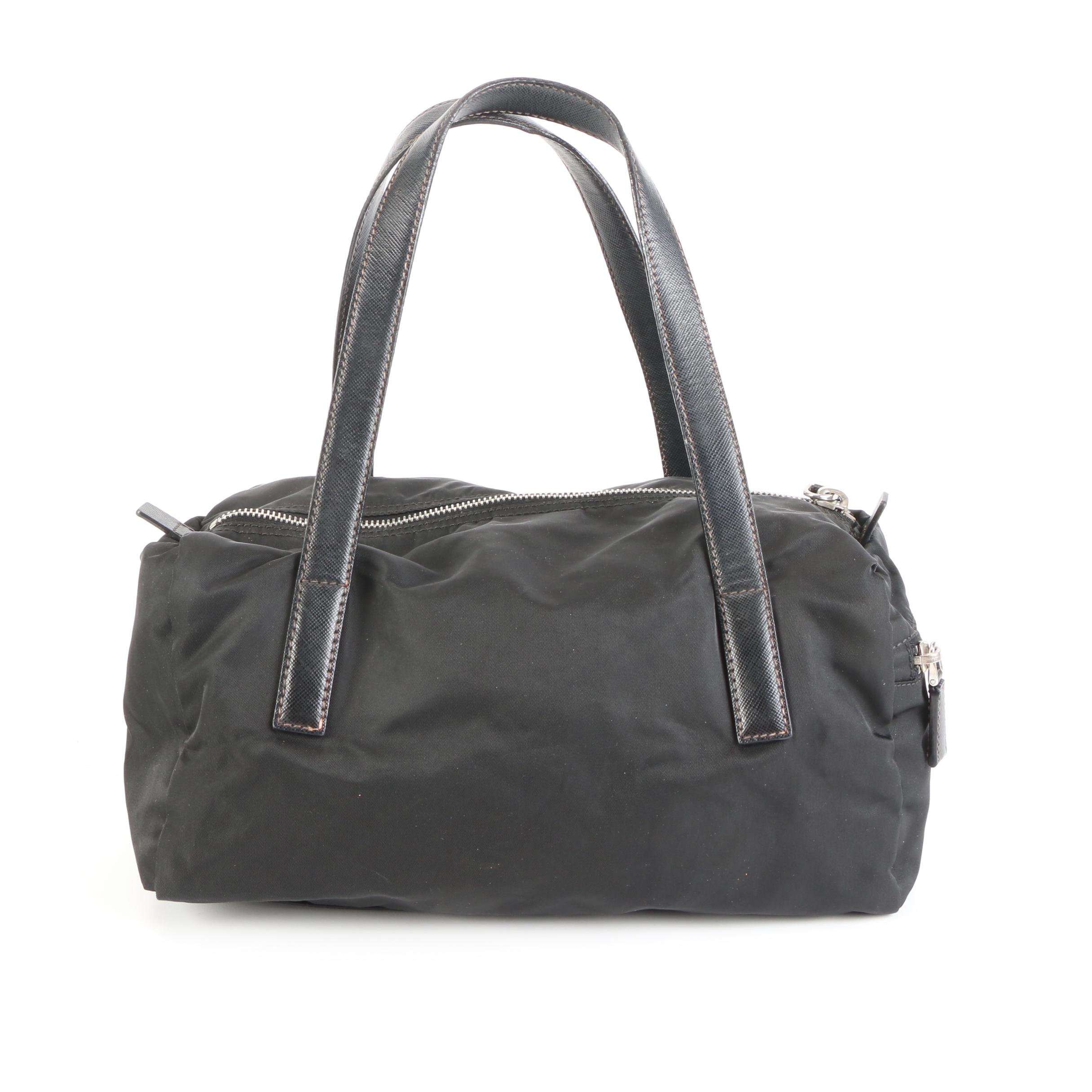 Prada Handbag in Black Tessuto Nylon and Saffiano Leather Trim