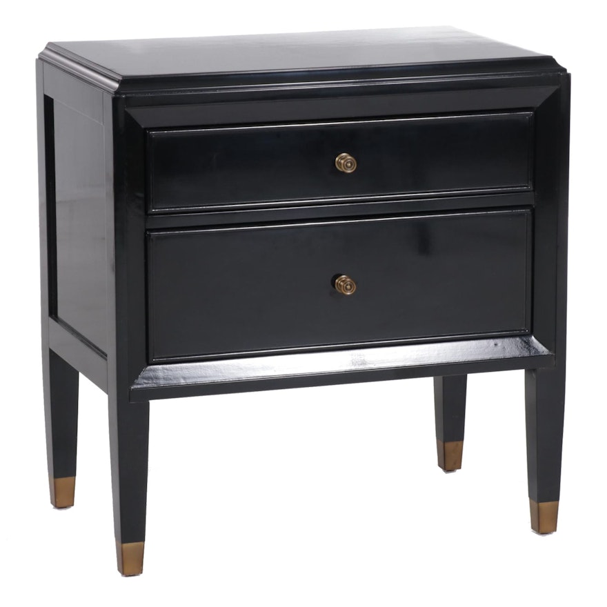 Contemporary Arhaus "Lenox" Black Lacquered Wooden Nightstand