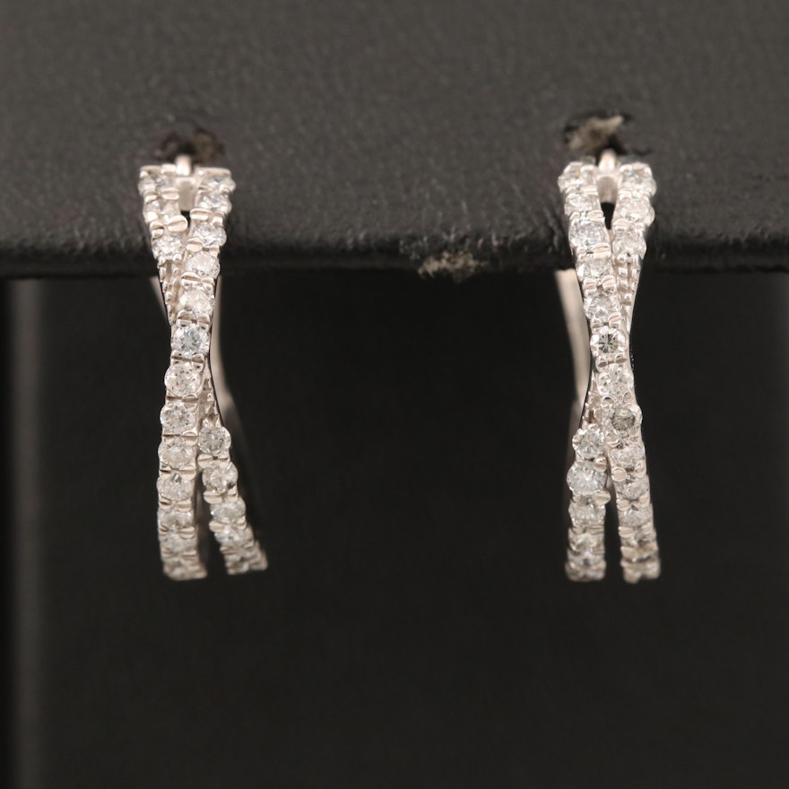 Sterling Diamond Crossover Hoop Earrings