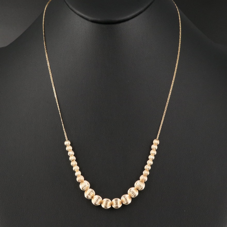 14K Graduated Fluted Bead Necklace