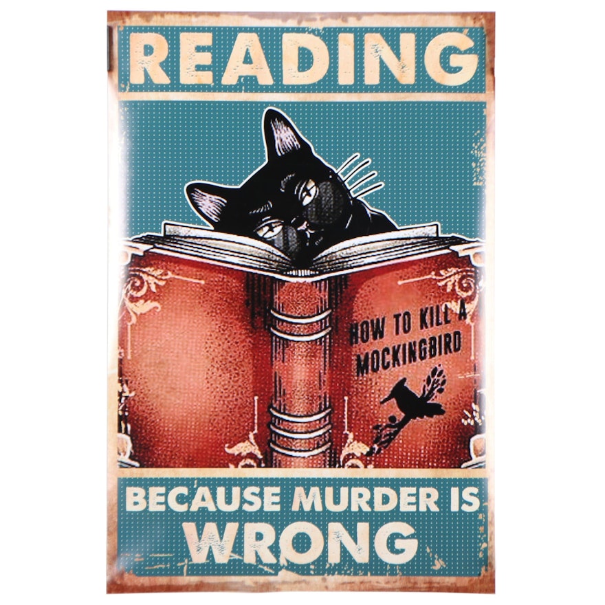 Giclée Poster of a Black Cat Reading, 21st Century