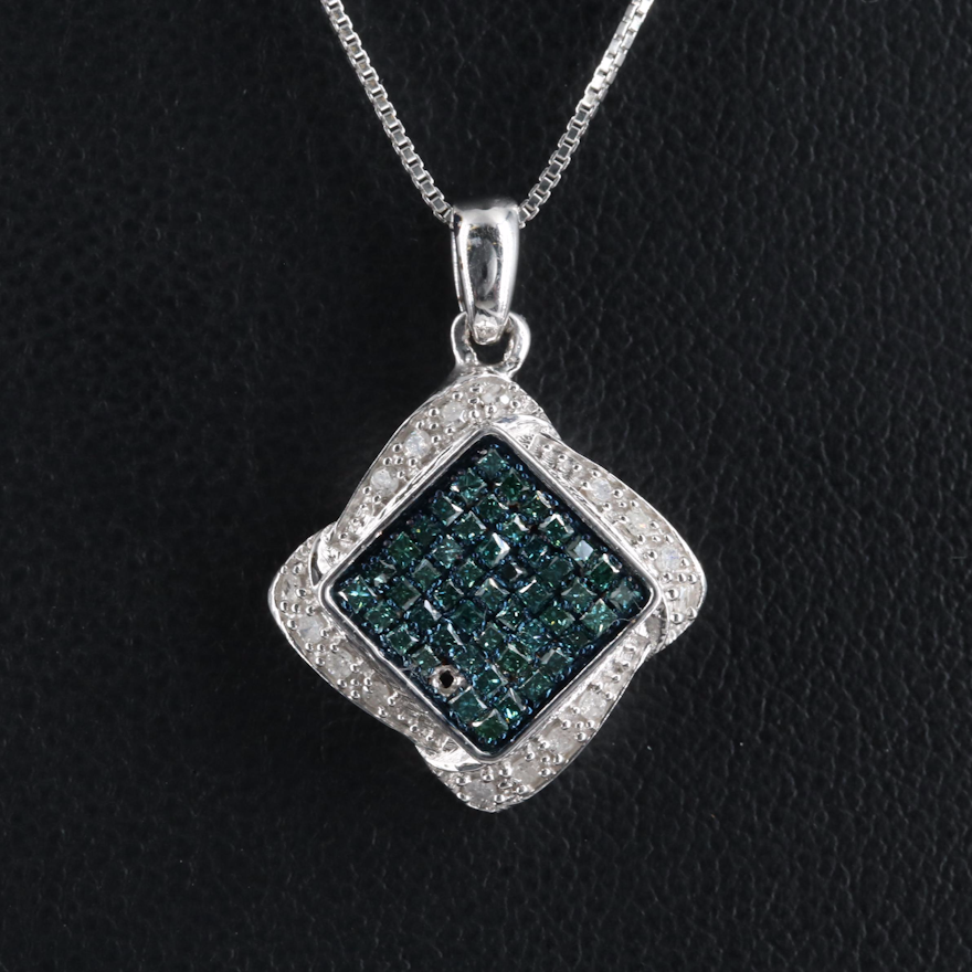 Sterling Diamond Square Pendant Necklace