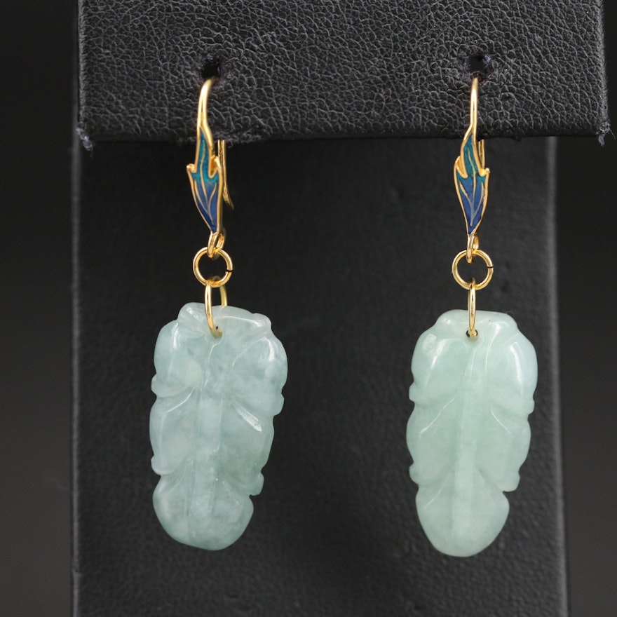 Sterling Jadeite Foliate Drop Earrings