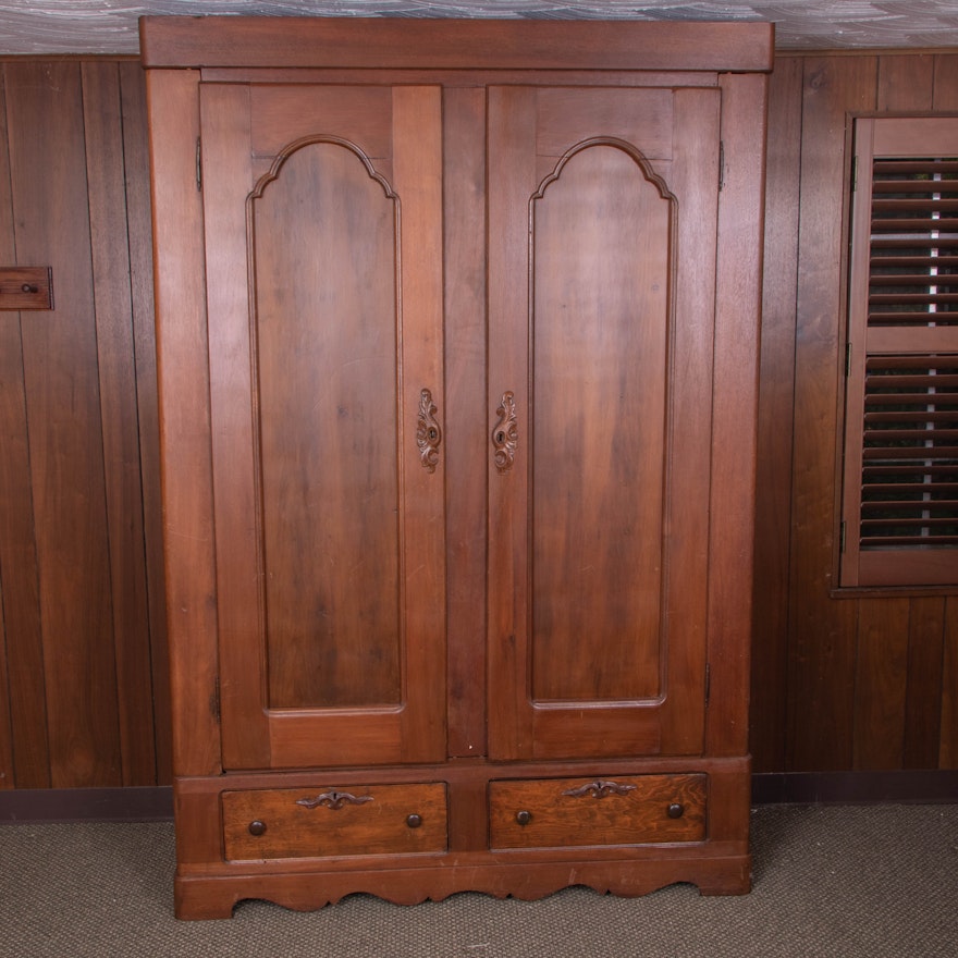 Late Victorian Poplar Knockdown Wardrobe, Late 19th Century