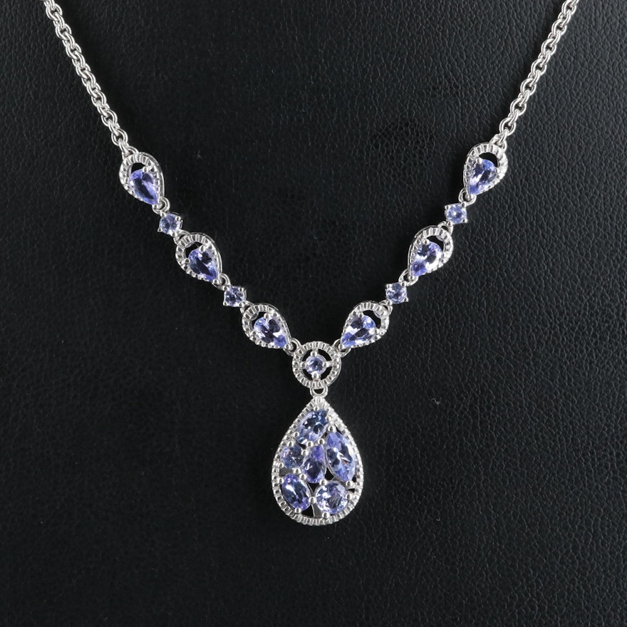 Sterling Tanzanite Teardrop Stationary Necklace