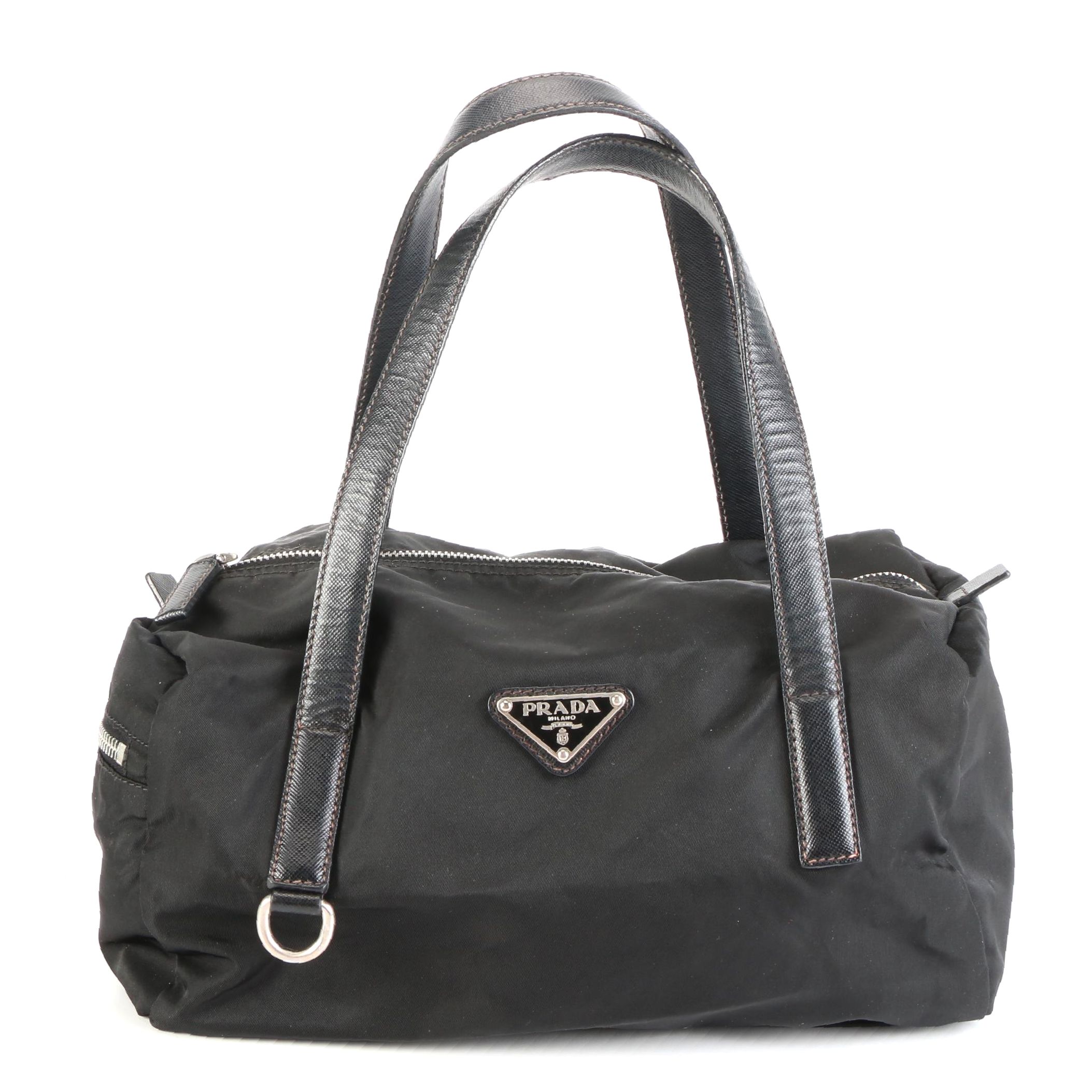 Prada Handbag in Black Tessuto Nylon and Saffiano Leather Trim