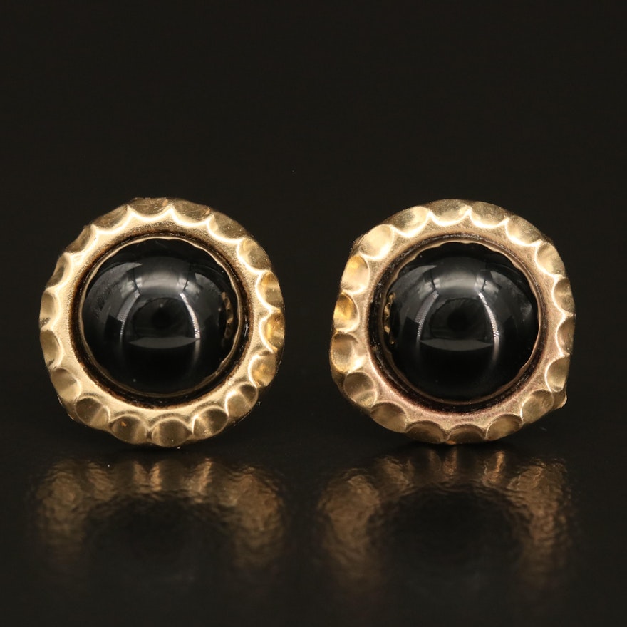 14K Black Onyx Cabochon Stud Earrings