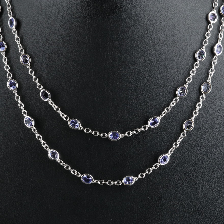 Sterling Tanzanite Bezel Station Necklace