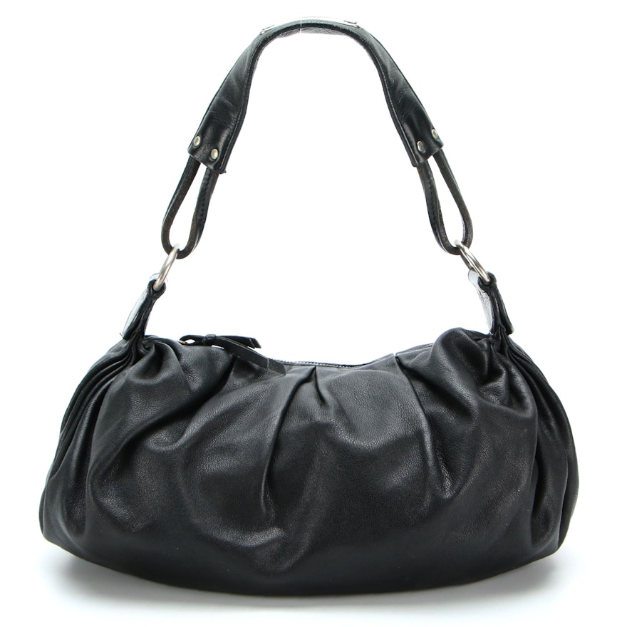 Miu Miu Pleated Shoulder Bag in Black Nappa Leather