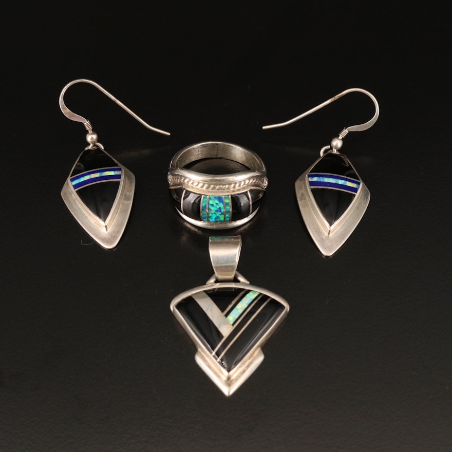 Albert Francisco and Cathy Webster Navajo Diné Black Onyx and Opal Jewelry