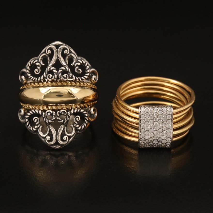 Relios Sterling and Brass Ring and Enhancer Set with Italian Sterling Ring