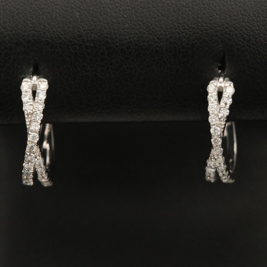 Sterling Diamond Crossover Hoop Earrings