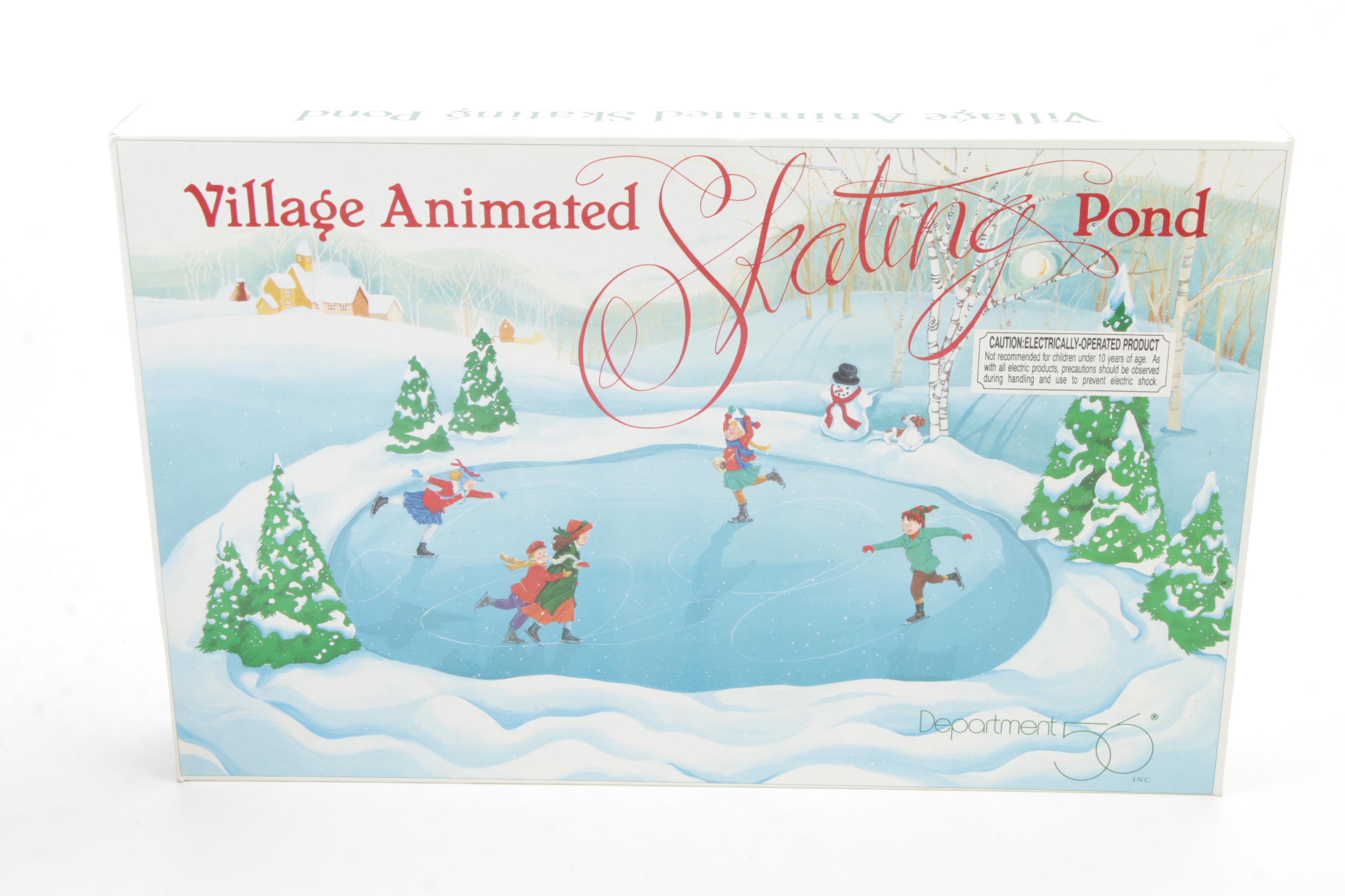 Department 56 Snow Village "Village Animated Skating Pond" Table Dècor and More