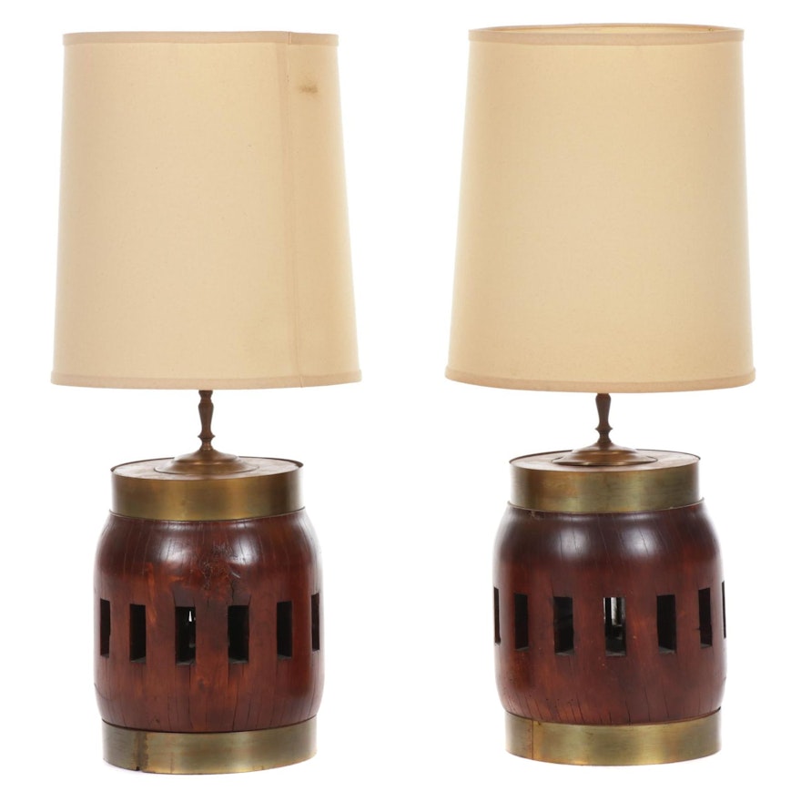 Pair of Wagon Wheel Axle Table Lamps, Mid to Late 20th Century