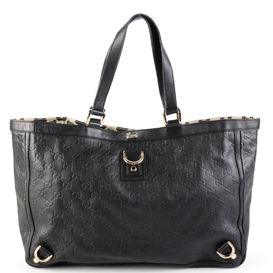 Gucci Abbey D-Ring Tote Bag in Black Guccissima Leather