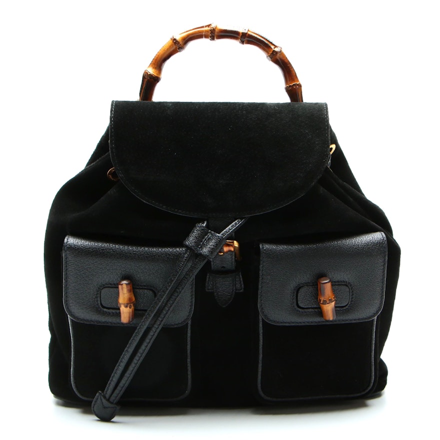Gucci Bamboo Backpack in Black Leather and Suede
