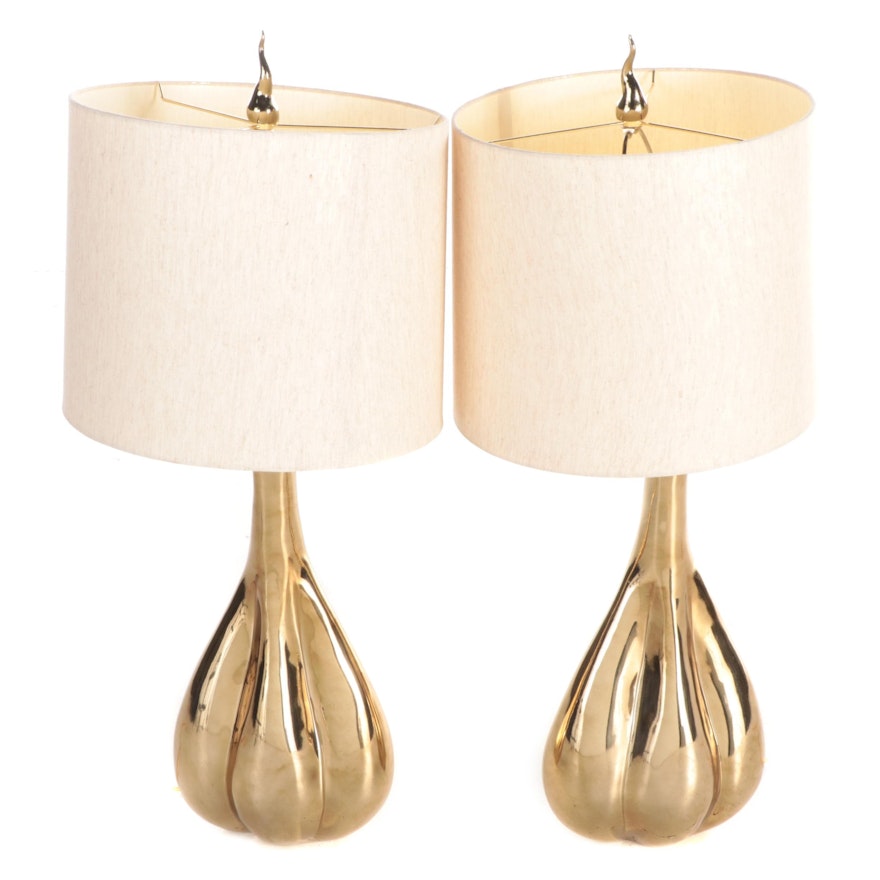 Pair of Gilt Finish Ceramic Table Lamps