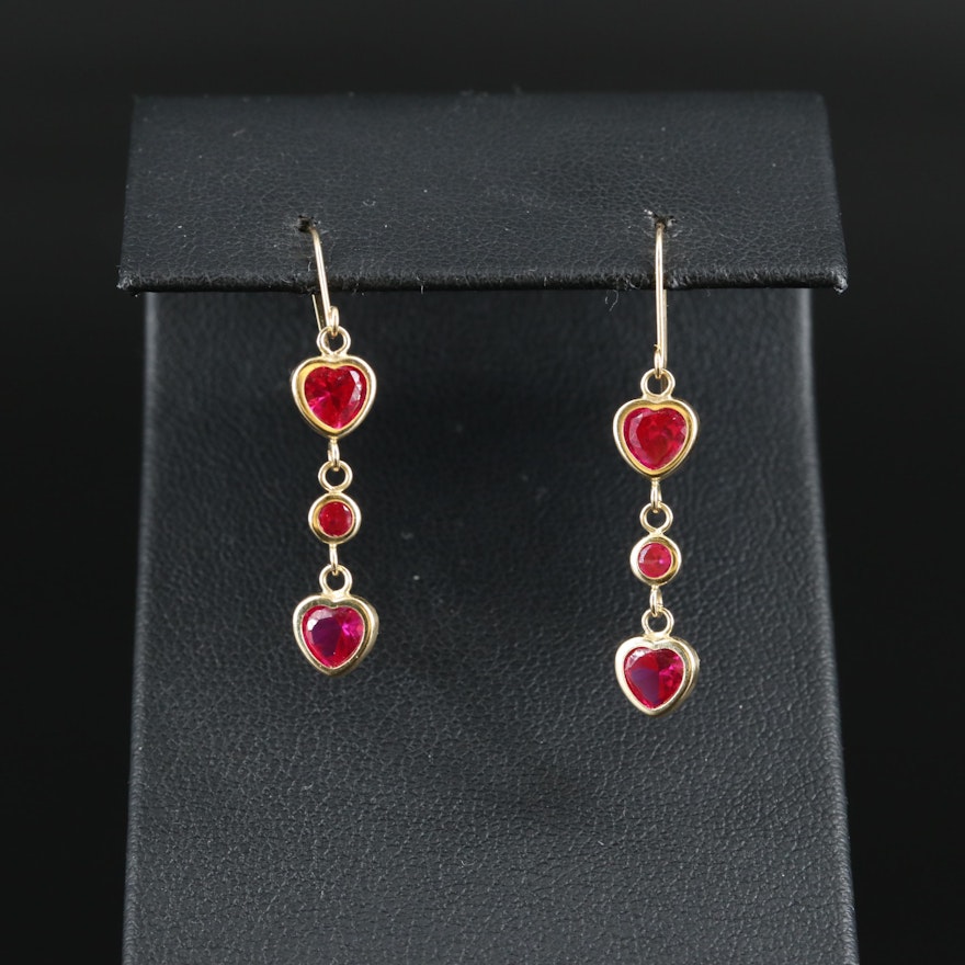 14K Ruby Heart Drop Earrings