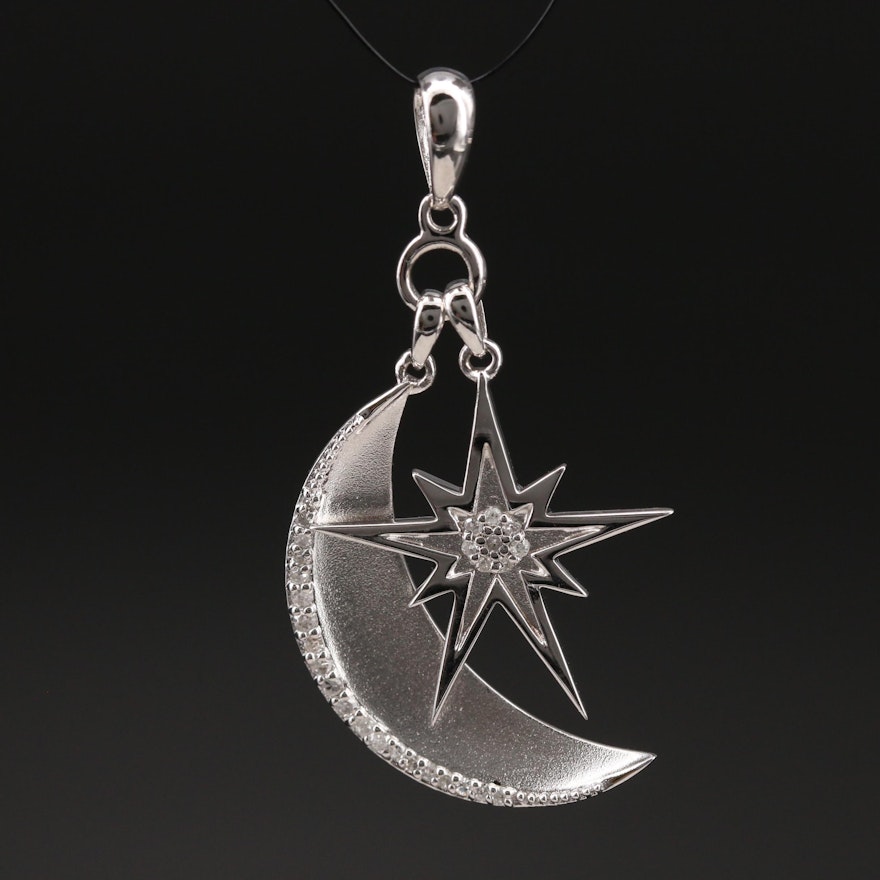 Eva LaRue Sterling Diamond Crescent Moon and Starburst Pendant