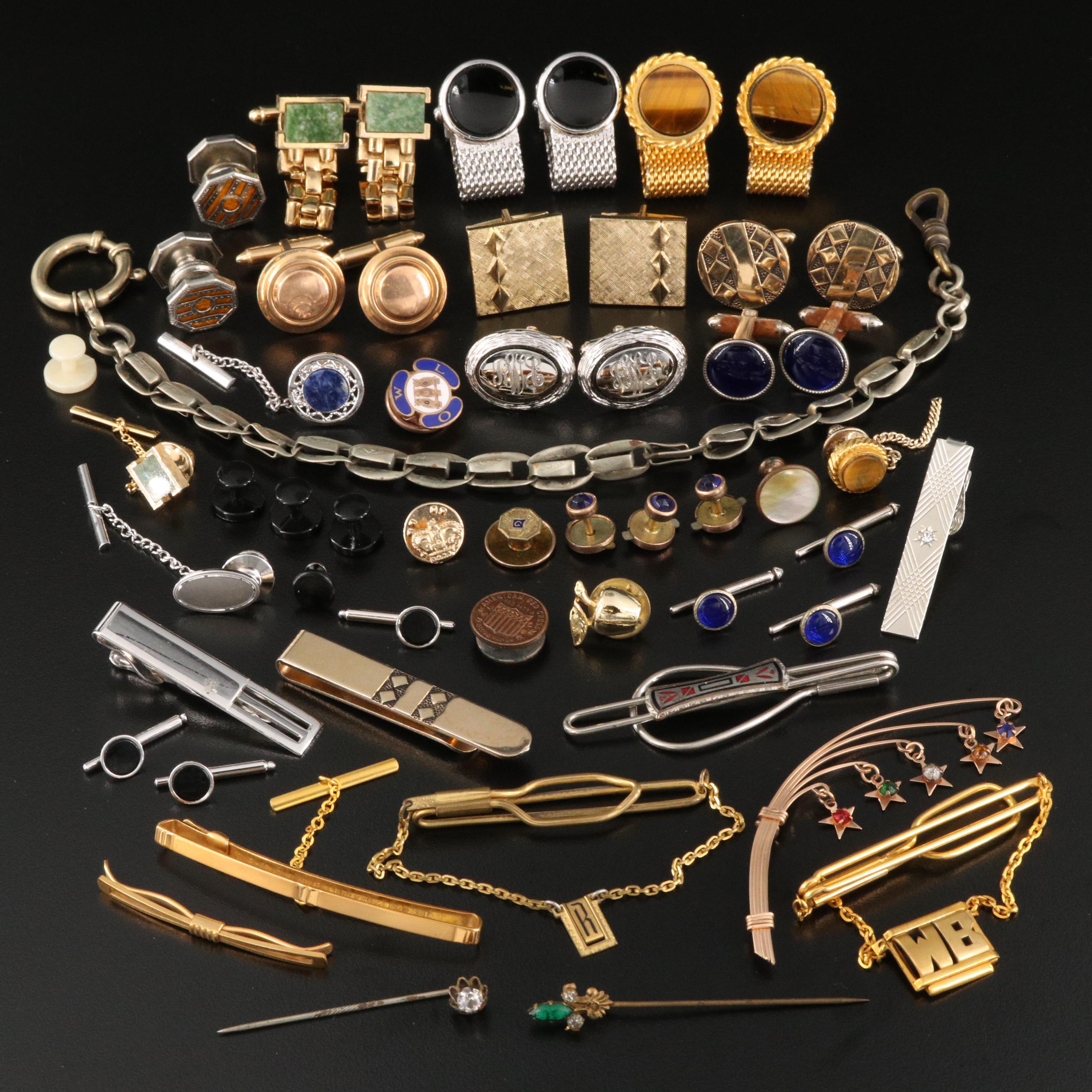 Vintage Cufflinks, Pins and Tie Clips Featuring Krementz Cufflinks