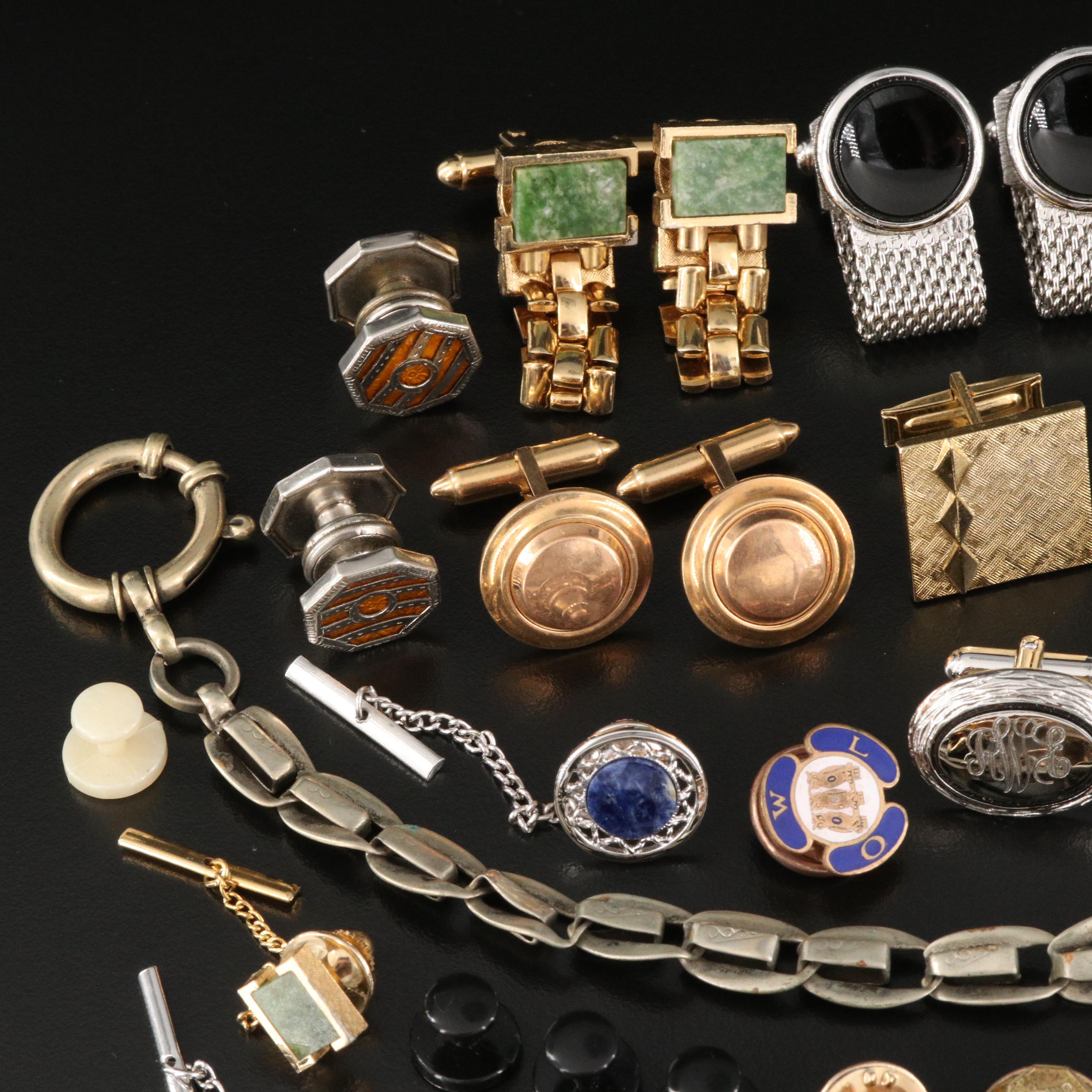 Vintage Cufflinks, Pins and Tie Clips Featuring Krementz Cufflinks