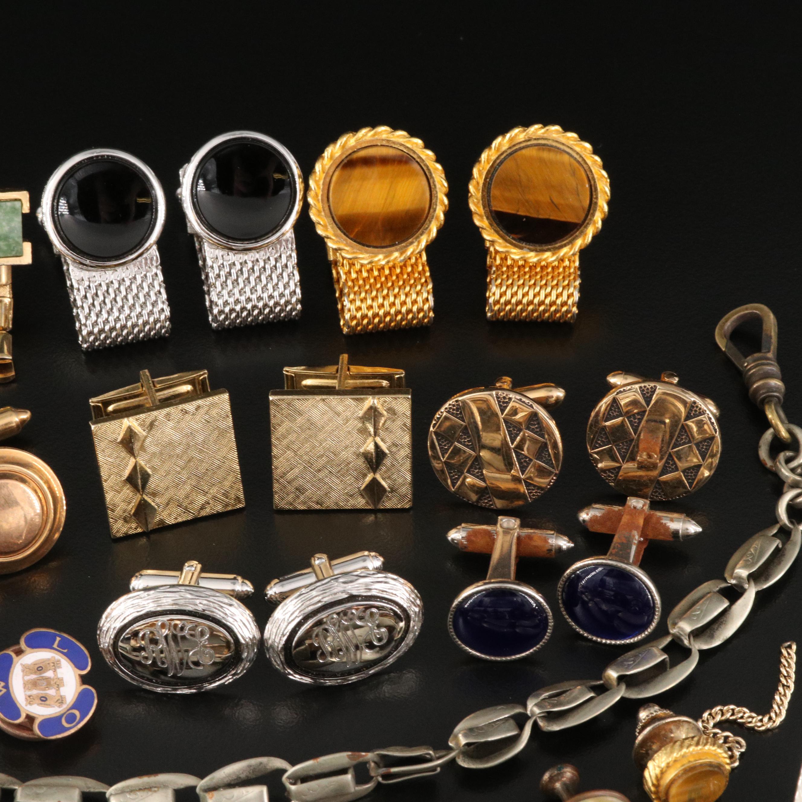 Vintage Cufflinks, Pins and Tie Clips Featuring Krementz Cufflinks