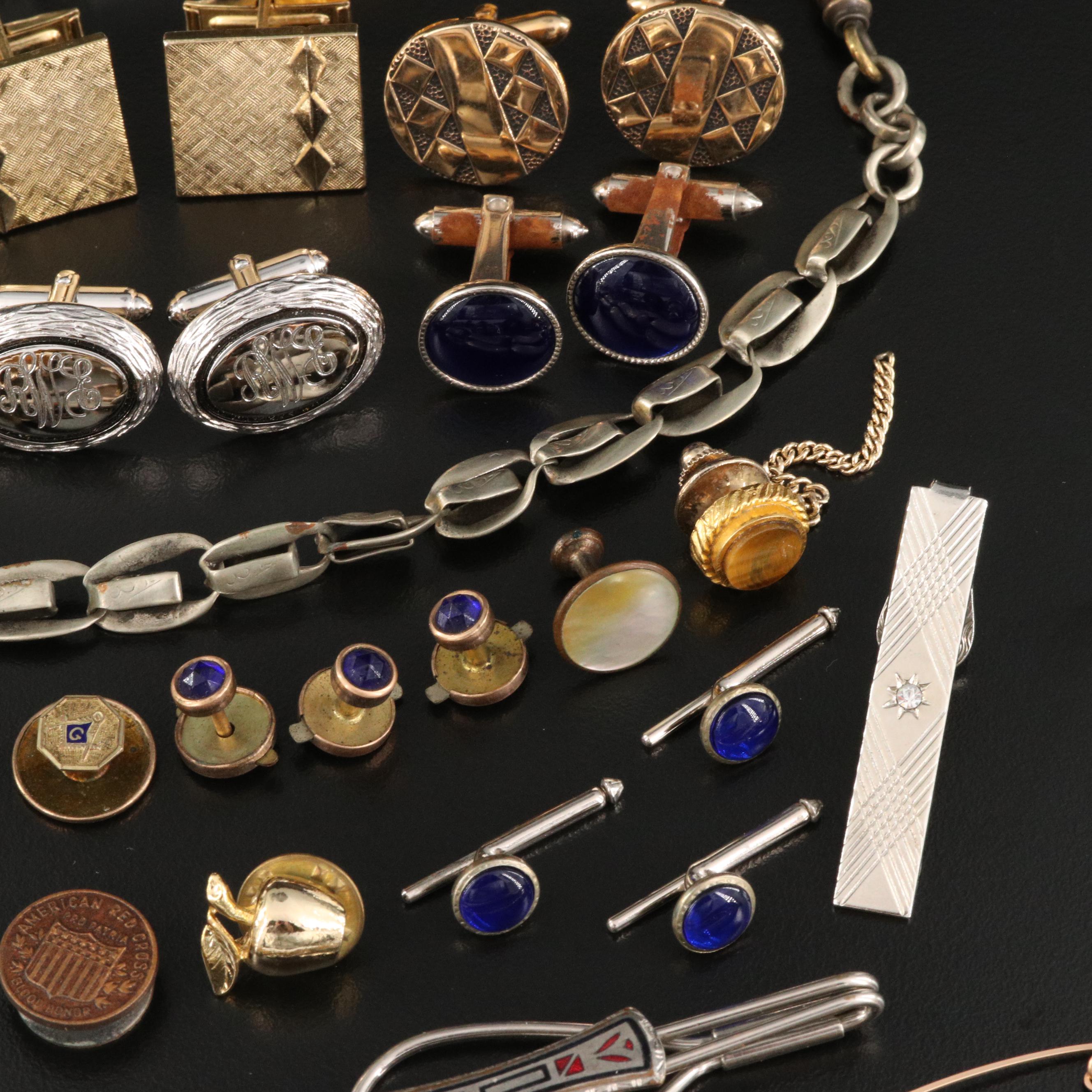 Vintage Cufflinks, Pins and Tie Clips Featuring Krementz Cufflinks
