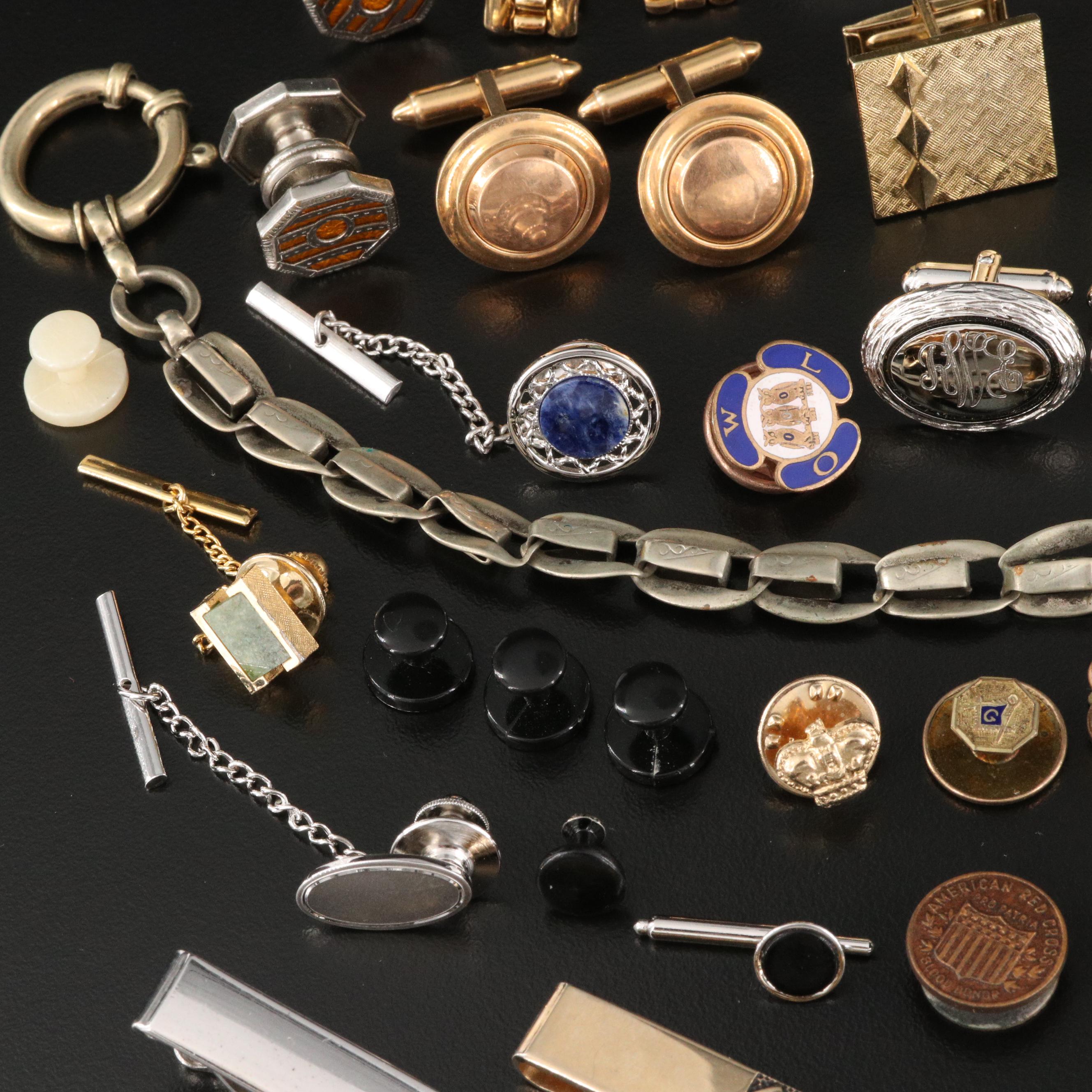 Vintage Cufflinks, Pins and Tie Clips Featuring Krementz Cufflinks