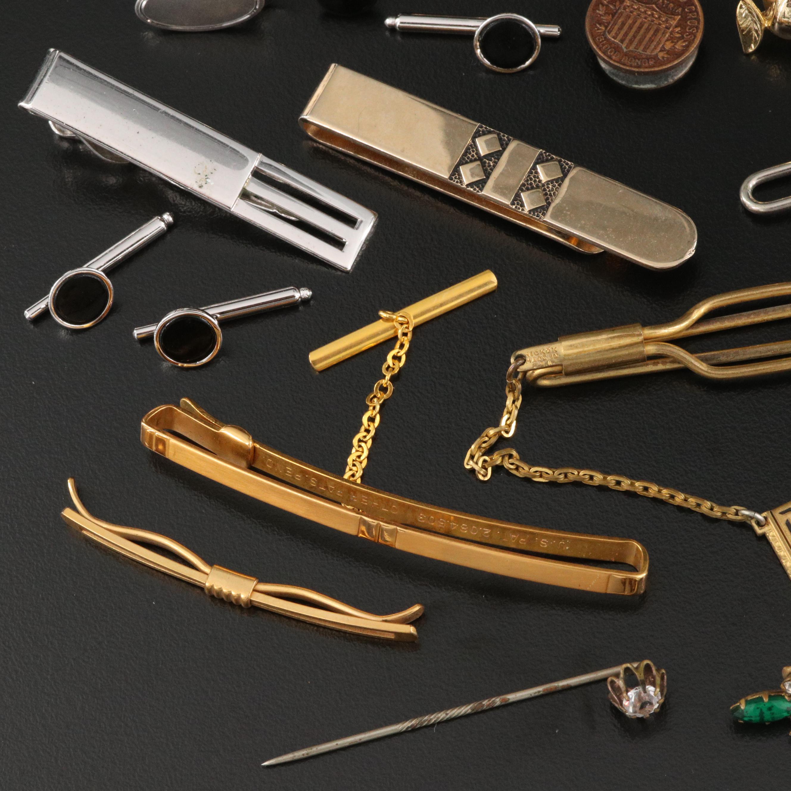 Vintage Cufflinks, Pins and Tie Clips Featuring Krementz Cufflinks