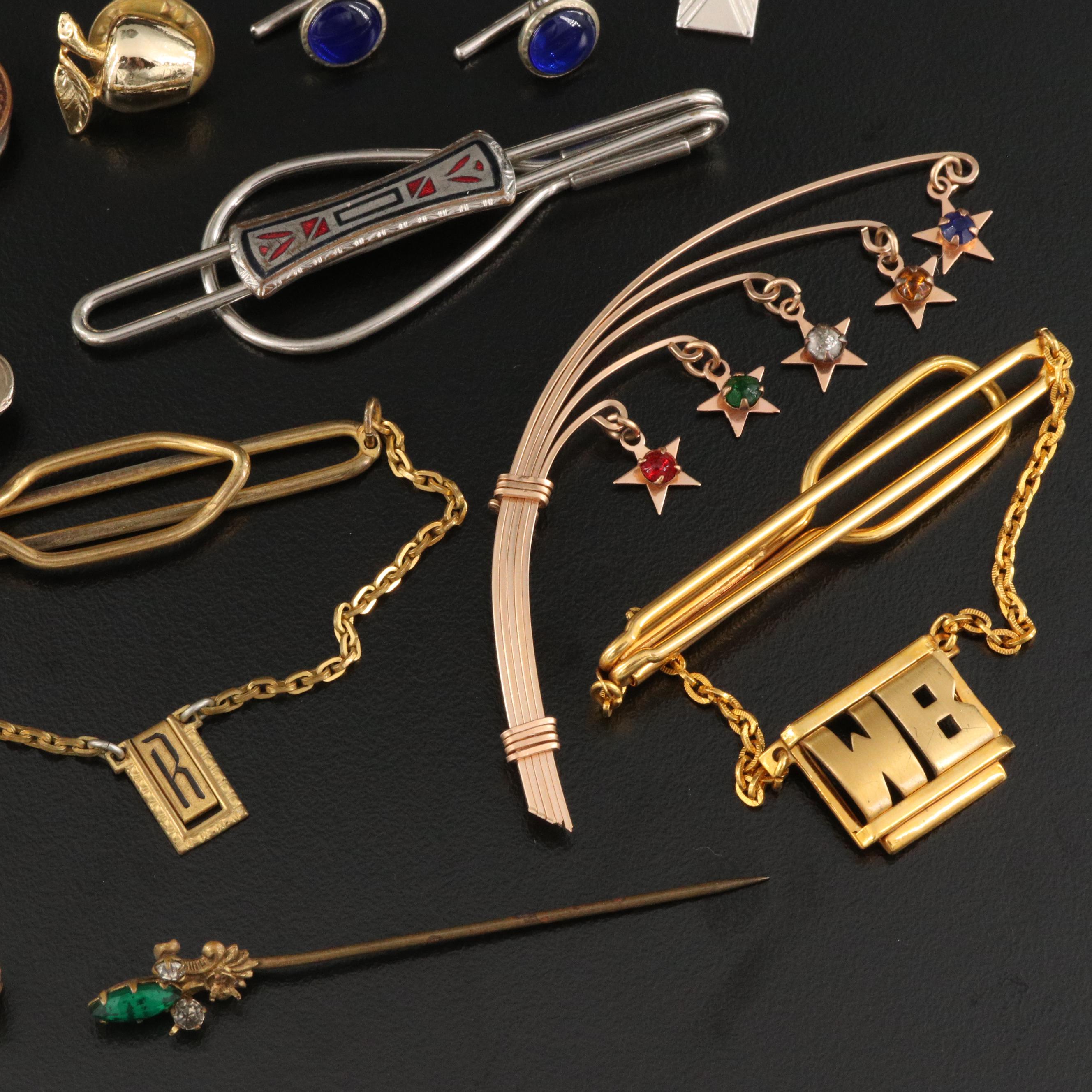 Vintage Cufflinks, Pins and Tie Clips Featuring Krementz Cufflinks