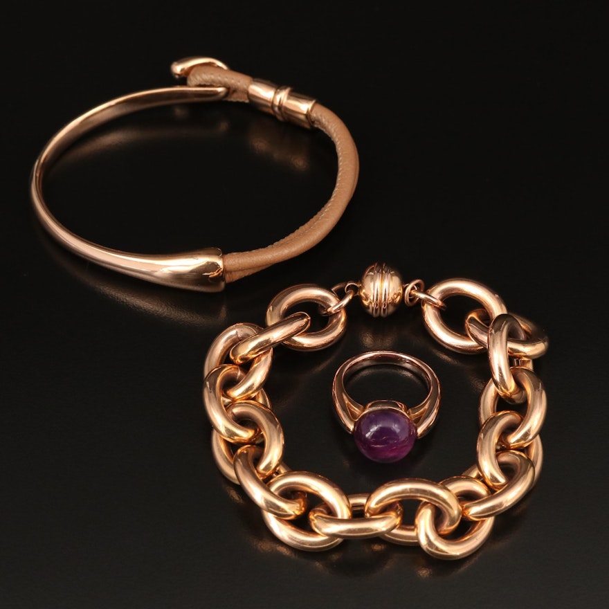 Italian Milor Bronze Bracelets and Amethyst Ring