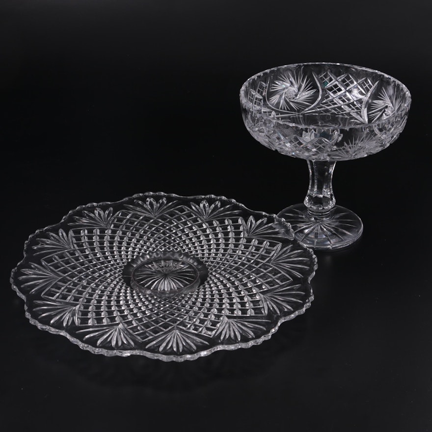 Tiffin-Franciscan "Fan & Diamond" Torte Plate & American Brilliant Style Compote