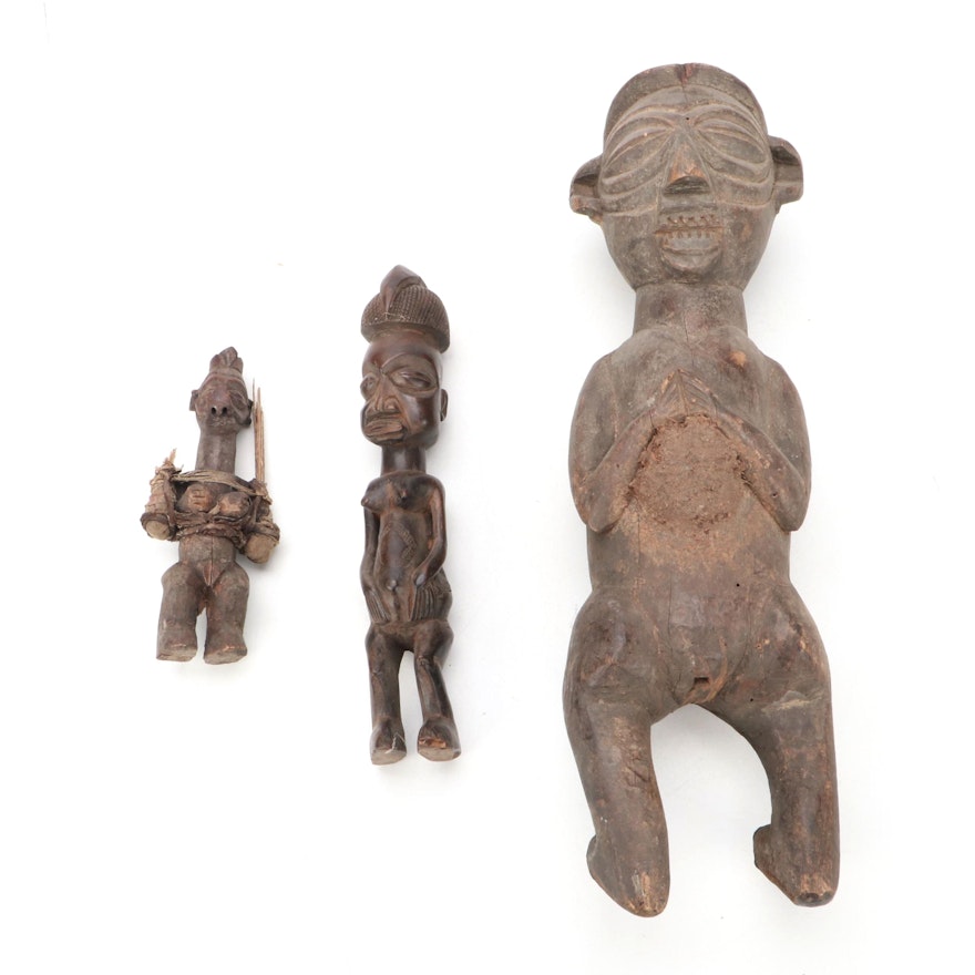 Yaka and Teke Style Hand-Carved Wood Figures, Central Africa