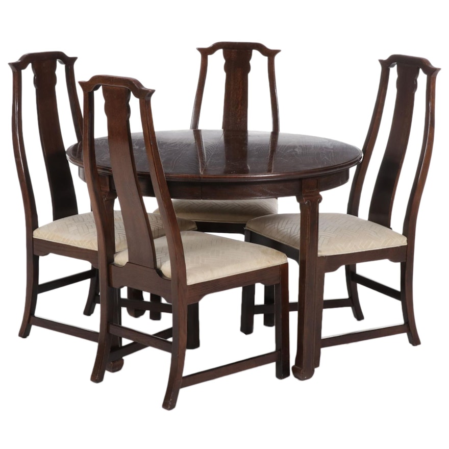 Davis Cabinet Chinese Style Five-Piece Oak Dining Set, Late 20th Century