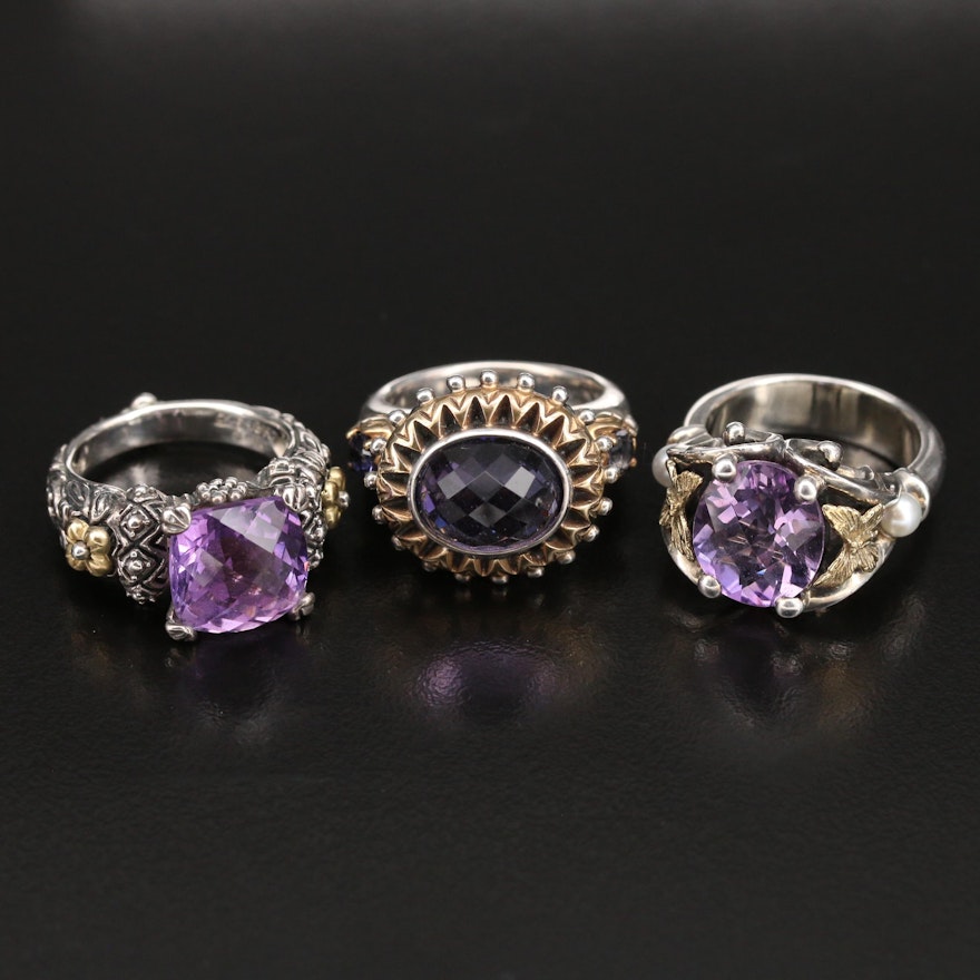 Barbara Bixby and Ann King Sterling Amethyst Rings with 18K Accent